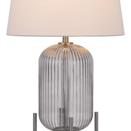 33" Nickel Glass Round Table Lamp With White Empire Shade HomeRoots