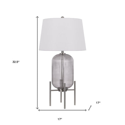 33" Nickel Glass Round Table Lamp With White Empire Shade HomeRoots