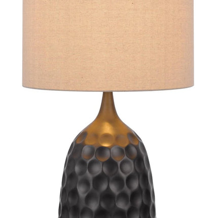 29" Gray Metal Table Lamp With Brown Drum Shade