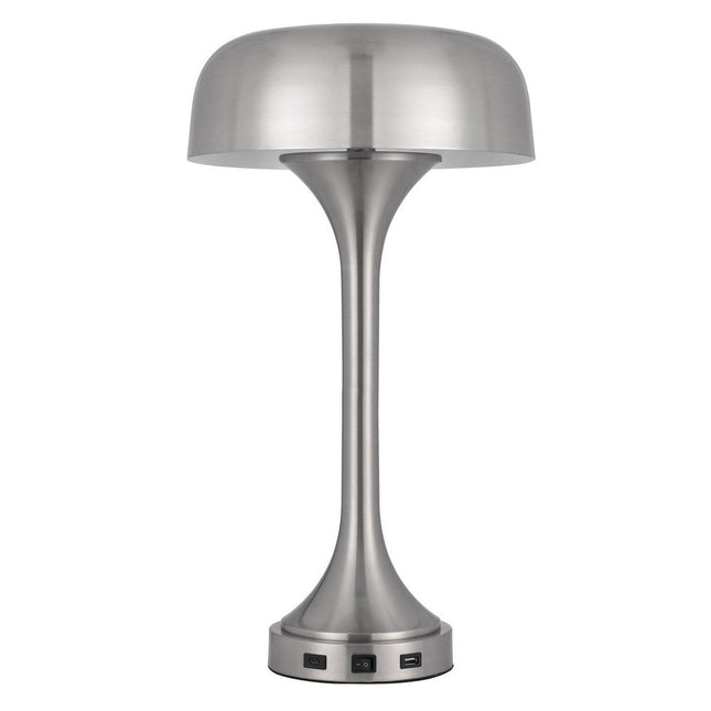 22" Nickel Metal Two Light Usb Table Lamp With Nickel Dome Shade HomeRoots