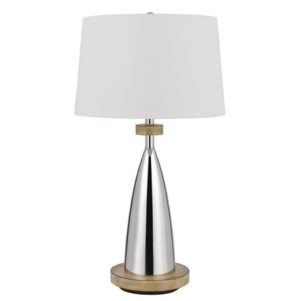 31" Brown Metal Geometric USB Table Lamp With White Empire Shade HomeRoots
