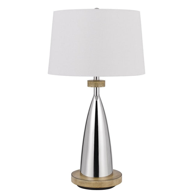 31" Brown Metal Geometric USB Table Lamp With White Empire Shade HomeRoots