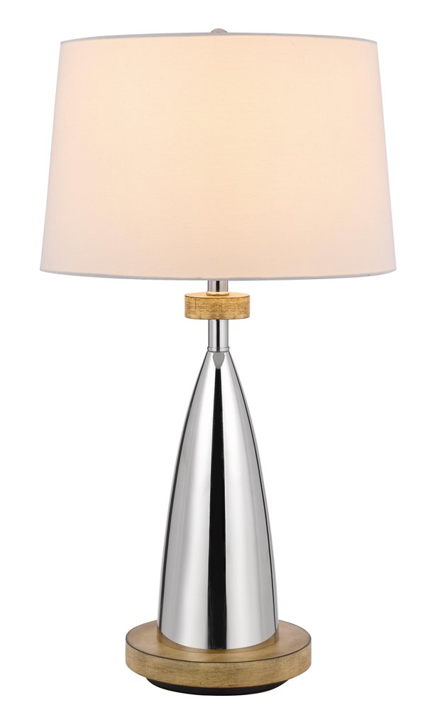31" Brown Metal Geometric USB Table Lamp With White Empire Shade HomeRoots