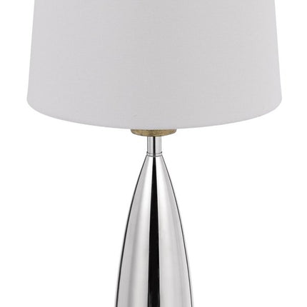 31" Brown Metal Geometric USB Table Lamp With White Empire Shade
