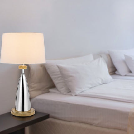 31" Brown Metal Geometric USB Table Lamp With White Empire Shade HomeRoots