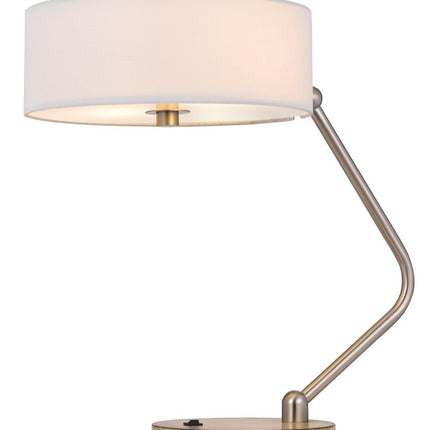 20" Brown Metal Two Light Lantern Desk USB Table Lamp With White Drum Shade HomeRoots