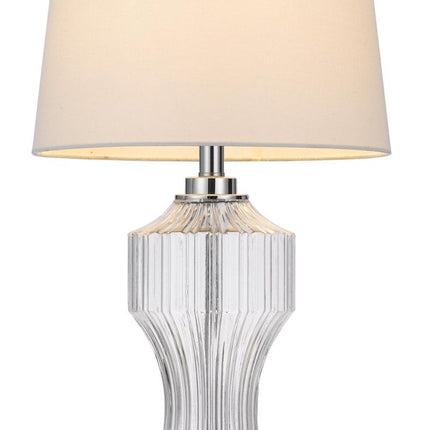 26" Clear Glass Table Lamp With White Empire Shade