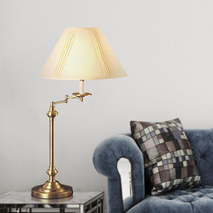 30" Bronze Metal Swing Arm Table Lamp With Off White Empire Shade HomeRoots