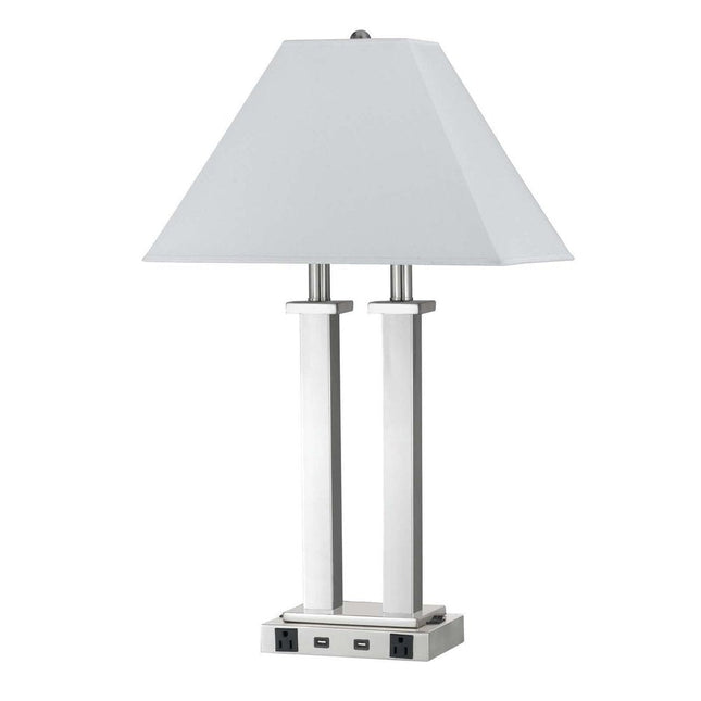 26" Nickel Metal Two Light Desk USB Table Lamp With White Novelty Shade HomeRoots