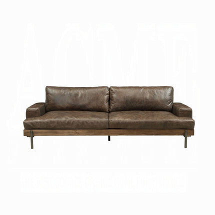 ACME 52475 Silchester Sofa, Oak & Distress Chocolate Top Grain Leather ACME Furniture