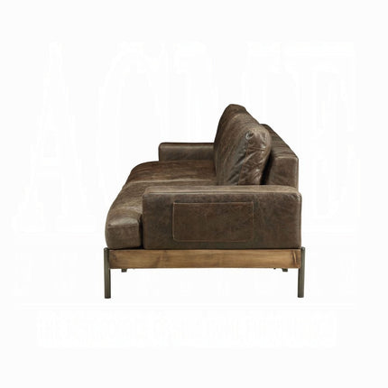 ACME 52475 Silchester Sofa, Oak & Distress Chocolate Top Grain Leather ACME Furniture