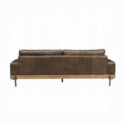 ACME 52475 Silchester Sofa, Oak & Distress Chocolate Top Grain Leather ACME Furniture