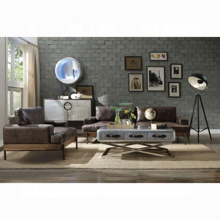 ACME 52475 Silchester Sofa, Oak & Distress Chocolate Top Grain Leather ACME Furniture