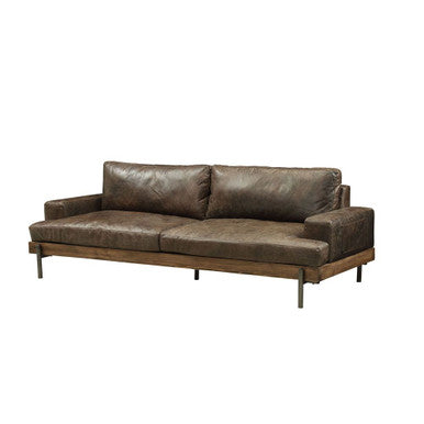 ACME 52475 Silchester Sofa, Oak & Distress Chocolate Top Grain Leather ACME Furniture