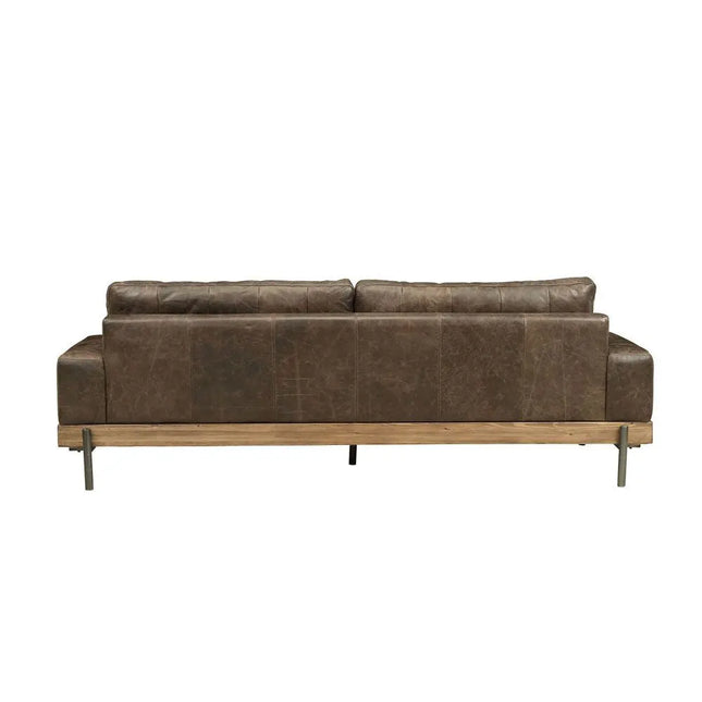 ACME 52475 Silchester Sofa, Oak & Distress Chocolate Top Grain Leather ACME Furniture