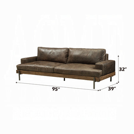 ACME 52475 Silchester Sofa, Oak & Distress Chocolate Top Grain Leather ACME Furniture