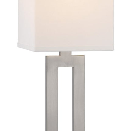 24" Nickel Metal Desk Usb Table Lamp With White Drum Shade