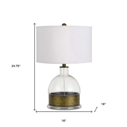 25" Nickel Glass Globe Table Lamp With White Drum Shade HomeRoots