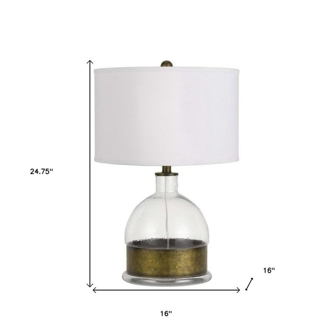 25" Nickel Glass Globe Table Lamp With White Drum Shade HomeRoots
