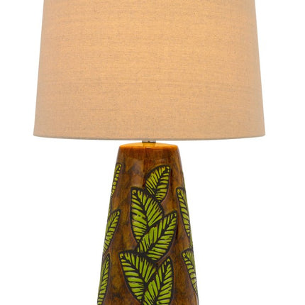 29" Brown Ceramic Cylinder Table Lamp With Tan Empire Shade HomeRoots