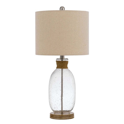 26" Brown Seeded Glass Table Lamp With Drum Shade HomeRoots