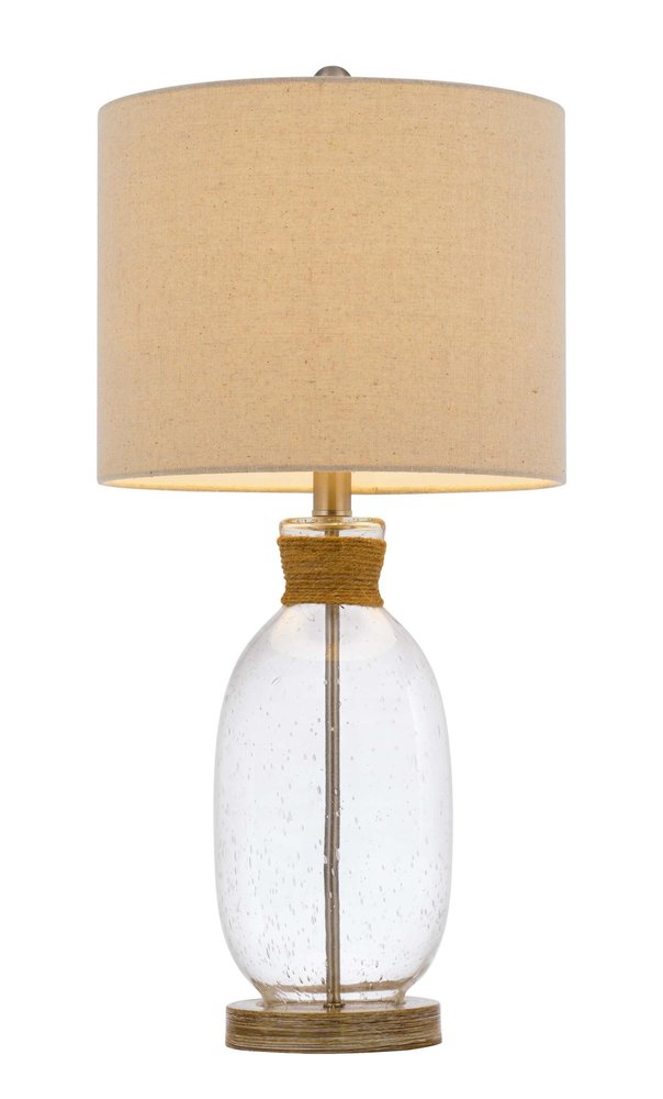 26" Brown Seeded Glass Table Lamp With Drum Shade HomeRoots