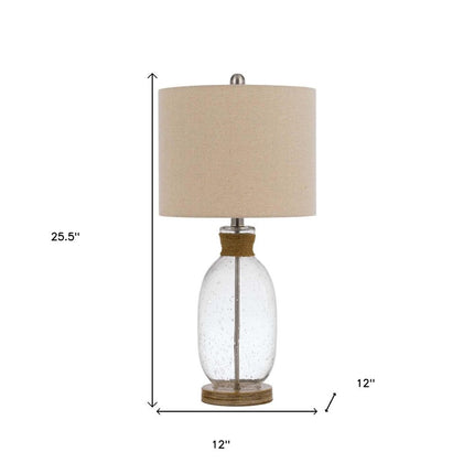 26" Brown Seeded Glass Table Lamp With Drum Shade HomeRoots