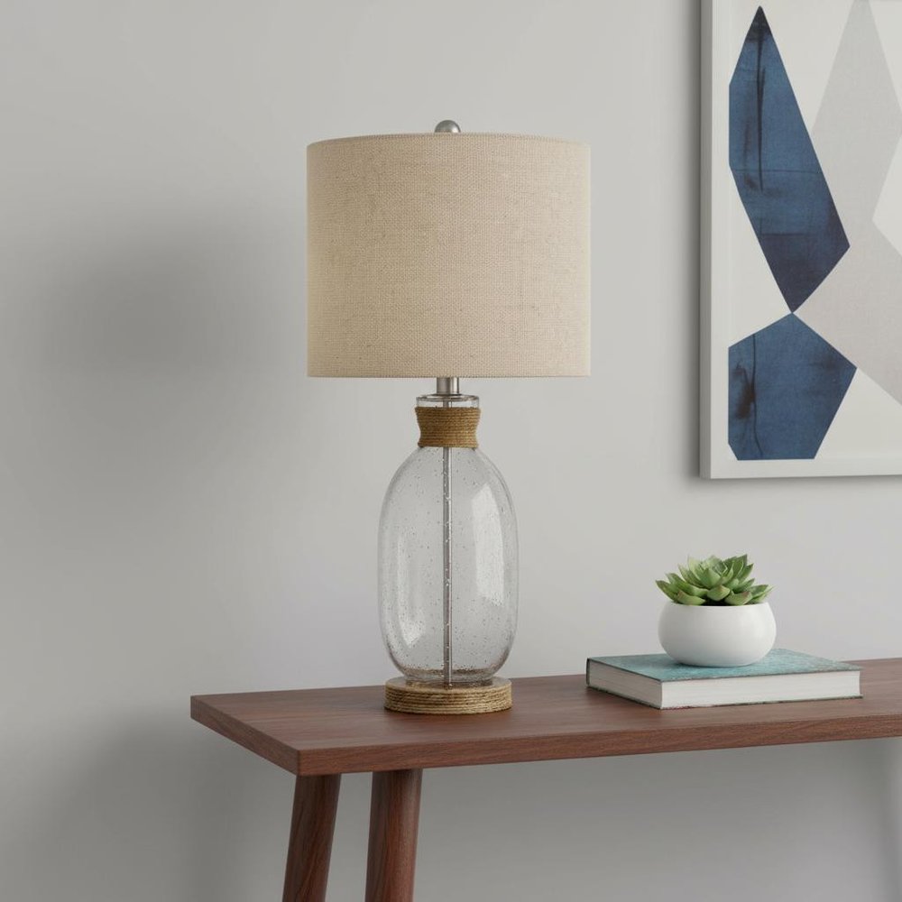 26" Brown Mason Jar Table Lamp With Brown Drum Shade