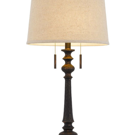 32" Charcoal Two Light Table Lamp With Tan Drum Shade