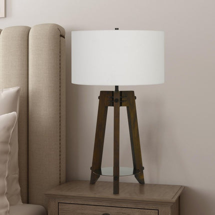 32" Brown Metal Tripod Table Lamp With Off White Drum Shade