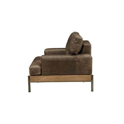 ACME 52477 Silchester Chair, Oak & Distress Chocolate Top Grain Leather