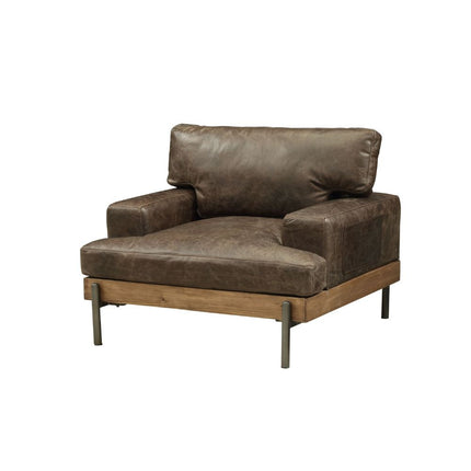 ACME 52477 Silchester Chair, Oak & Distress Chocolate Top Grain Leather