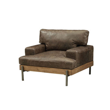 ACME 52477 Silchester Chair, Oak & Distress Chocolate Top Grain Leather ACME Furniture