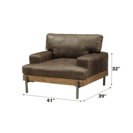 ACME 52477 Silchester Chair, Oak & Distress Chocolate Top Grain Leather