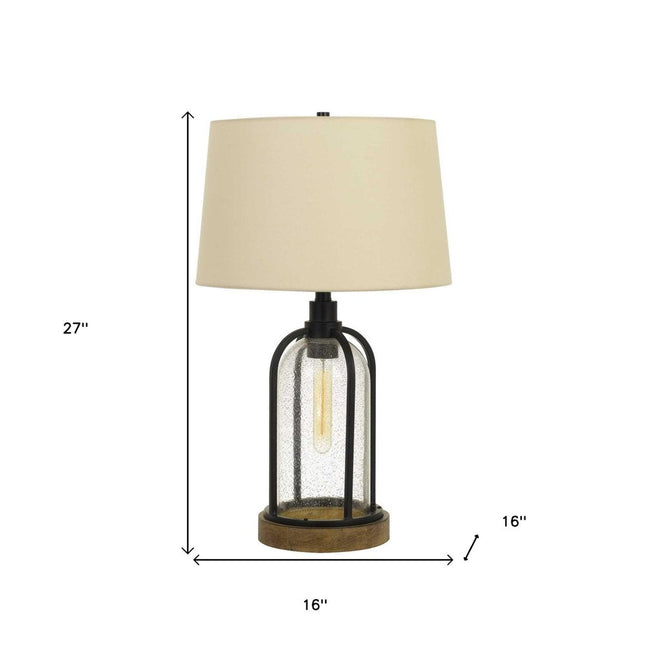 27" Brown Metal Two Light Globe Table Lamp With Eggshell Empire Shade HomeRoots