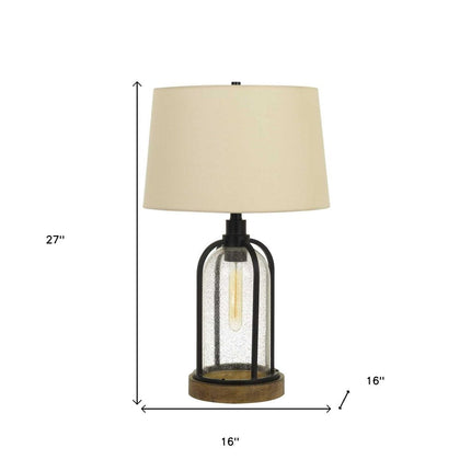 27" Brown Metal Two Light Globe Table Lamp With Eggshell Empire Shade HomeRoots