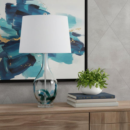 27" Clear Glass Table Lamp With White Empire Shade HomeRoots
