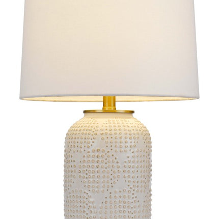 24" Ivory Metal Table Lamp With White Drum Shade HomeRoots