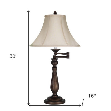 30" Rust Metal Table Lamp With Pearl Bell Shade HomeRoots
