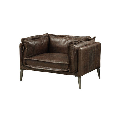 ACME 52482 Porchester Chair, Distress Chocolate Top Grain Leather ACME Furniture