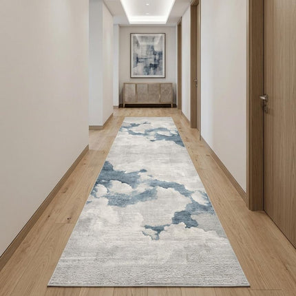 10' Blue And Gray Abstract Washable Runner Rug HomeRoots