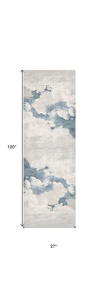 10' Blue And Gray Abstract Washable Runner Rug HomeRoots