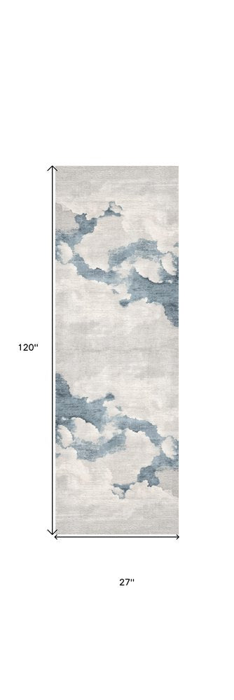 10' Blue And Gray Abstract Washable Runner Rug HomeRoots