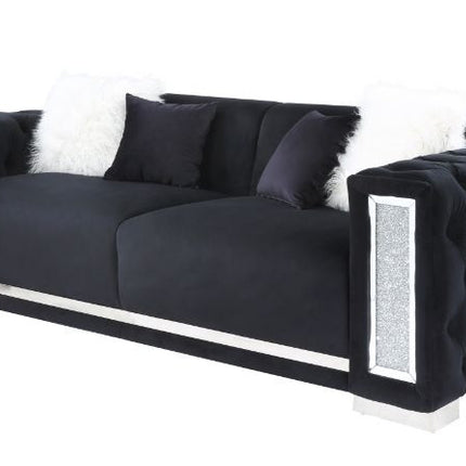 ACME 52525 Trislar Sofa with 4 Pillows, Black Velvet