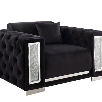 ACME 52527 Trislar Chair with Pillow, Black Velvet