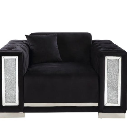 ACME 52527 Trislar Chair with Pillow, Black Velvet