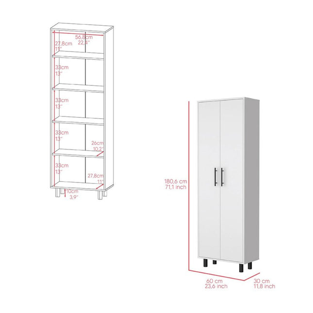 71" White Wood Two Door Pantry Or Storage Closet