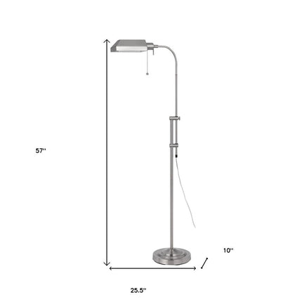 57" Nickel Adjustable Traditional Shaped Floor Lamp With Nickel Square Shade HomeRoots