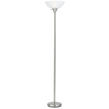 70" Nickel Metal Torchiere Floor Lamp With White Glass Dome Shade HomeRoots
