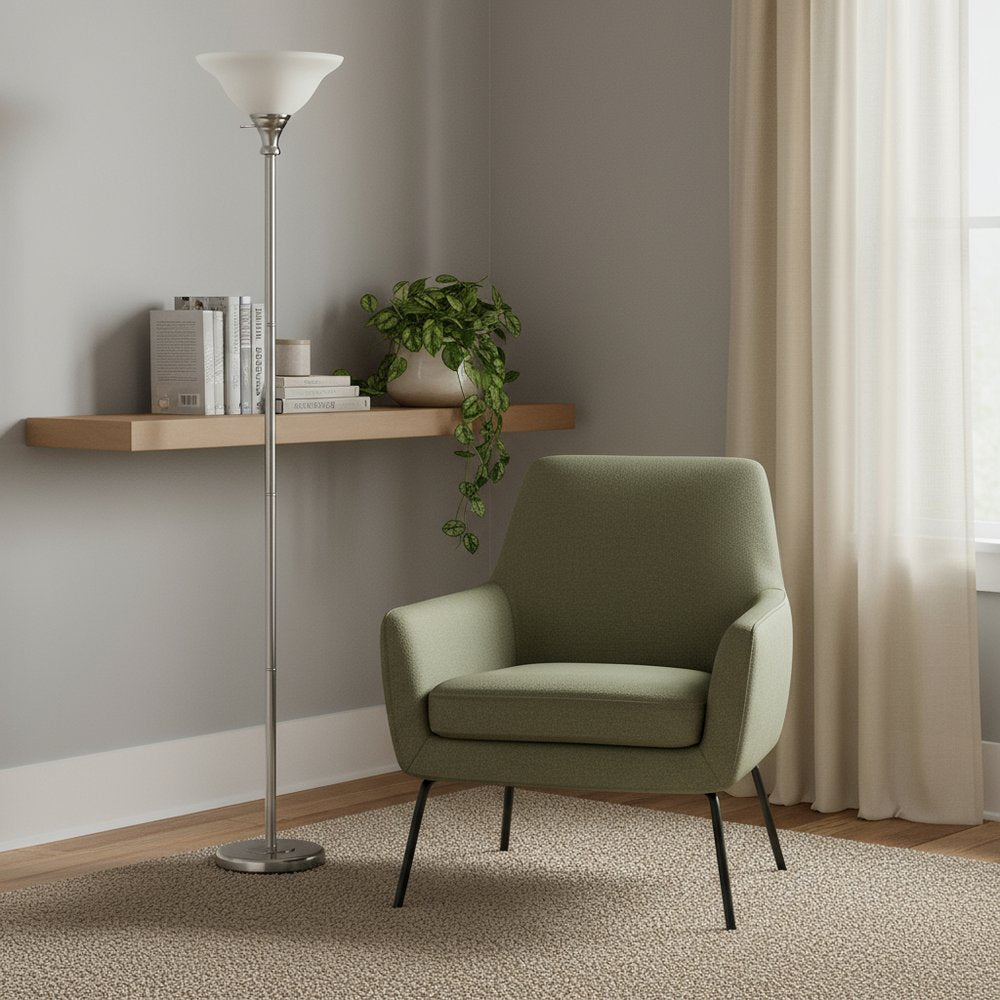 71" Nickel Torchiere Floor Lamp With Clear Frosted Glass Dome Shade